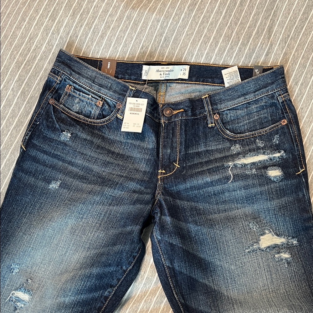 Abercrombie & Fitch Distressed Dark Blue Boyfriend Jeans